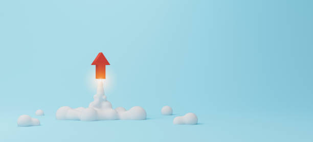 istock Red arrow soaring on blue background. Business development to success and growing growth concept. 3d render illustration 1343453341
