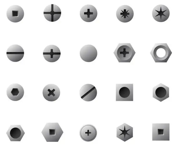 Vector illustration of Metal bolt and screw vector set