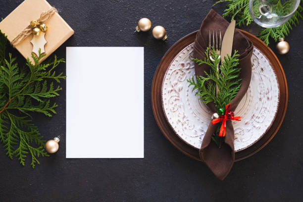 istock Christmas table setting. Background for writing Christmas or New Year Menu. 1343455738