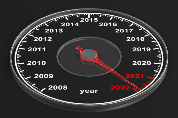 istock Calendar from speedometer on black background. 3D illustration 1343455946