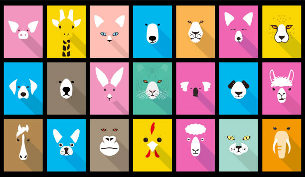 ilustrações, clipart, desenhos animados e ícones de rosto de desenho animado animal, ícone retrato plano vetor - coelho animal