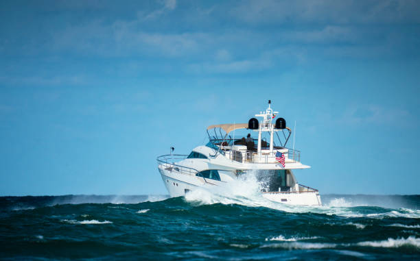 Big yatch navigating to open seai n Miami Florida