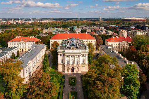 Aerial view of Warsaw downtown in Poland