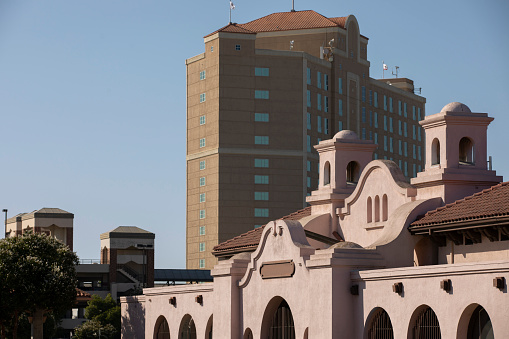 Afternoon view of the historic downtown skyline of Modesto, California, USA.