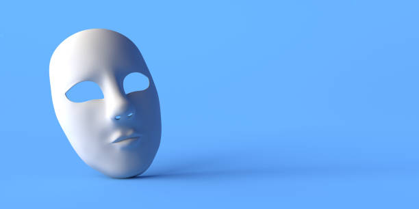 istock Expressionless theater mask on blue background. Copy space. 3D illustration. 1343466997