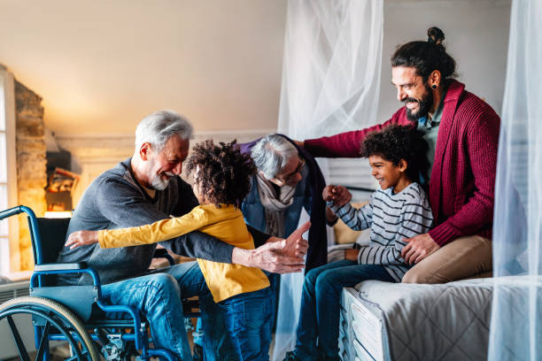 Happy extended multiethnic family having fun and spending time together at home. Happy extended multiethnic family having fun and spending time together at home. People love concept pics of the black granny stock pictures, royalty-free photos & images