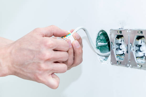 istock The craftsman installs an electrical outlet into the wall. 1343468511