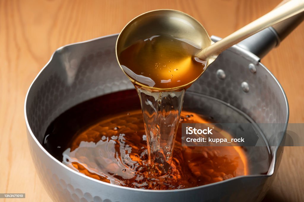 Making soup stock for Japanese cuisine Udon Noodles Stock Photo