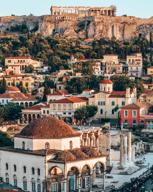 antiche rovine ed edifici ad atene - greece acropolis parthenon athens greece foto e immagini stock