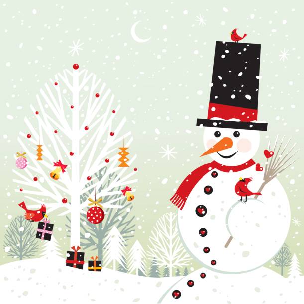 christmas and snowman - bird christmas holly christmas stocking stock illustrations