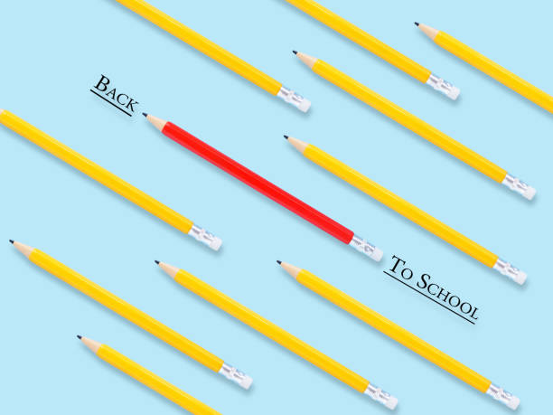 istock Red and yellow pencil pattern with the word 