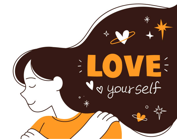 stockillustraties, clipart, cartoons en iconen met love yourself. - self love