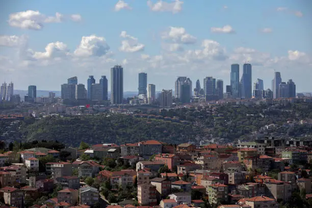 Photo of Istanbul landscape. Skyscrapers and old houses.