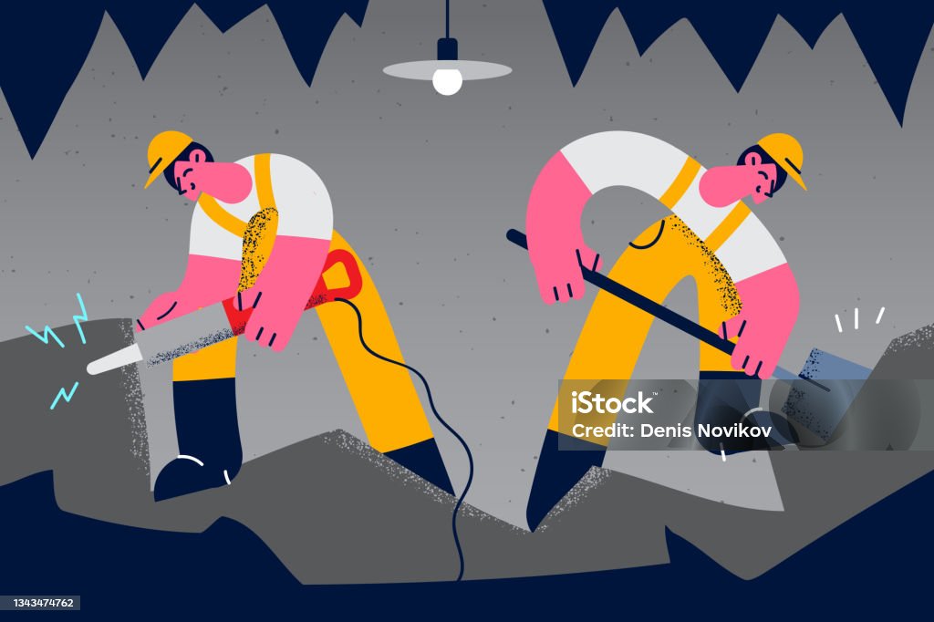 Work Together Mining Working As Miners On Mine Vector Illustration Stock Illustration ...