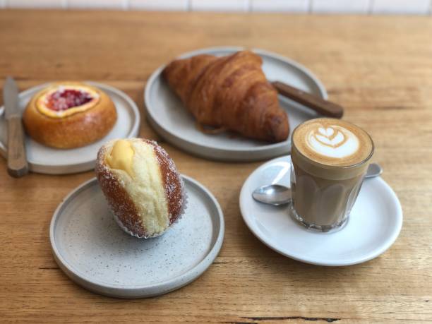 istock The cafe latte and the breads are the cafe 1343475974