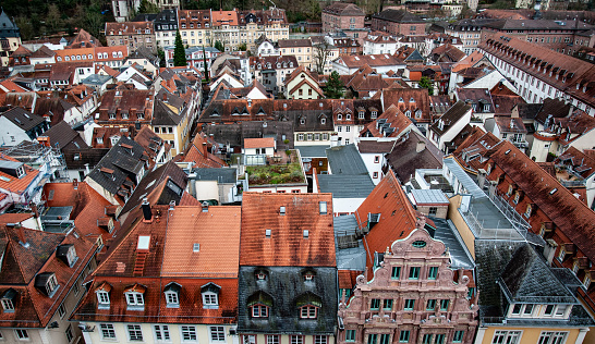 View of rooftops of old town of Heidelberg, Germany