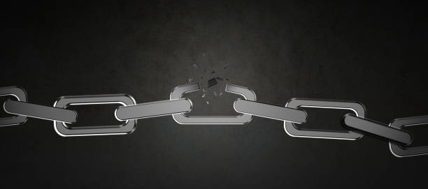 istock Broken metal chain on black background. Freedom concept 1343476227