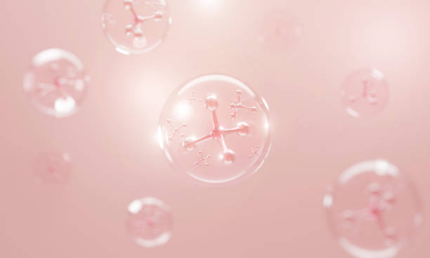 molecule inside bubble on pink background, - cela imagens e fotografias de stock