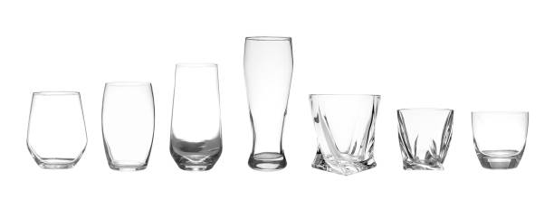 istock Set of different empty glasses on white background. Banner design 1343476554