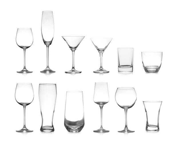istock Set of different empty glasses on white background 1343476555