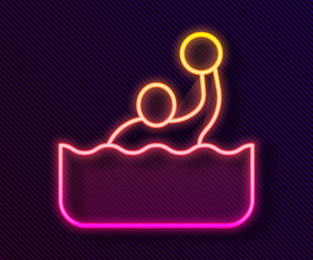ilustrações, clipart, desenhos animados e ícones de linha neon brilhante ícone de polo aquático isolado no fundo preto. vetor - water polo swimming symbol computer icon