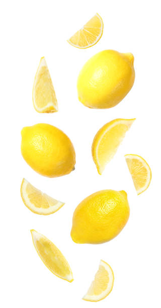istock Set of falling delicious lemons on white background 1343477404