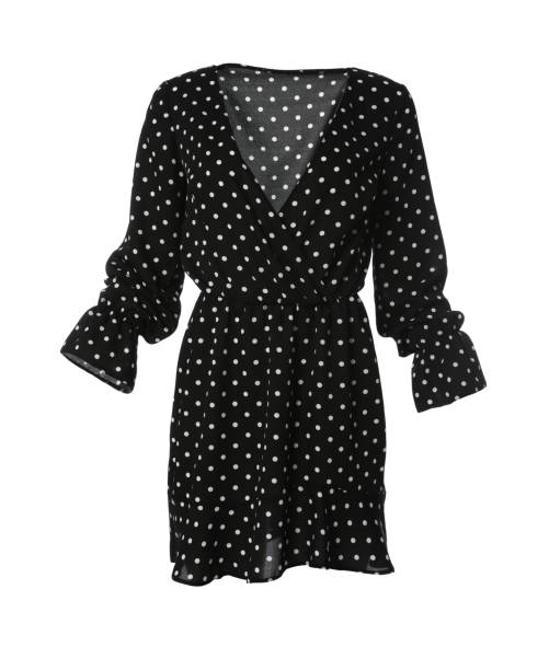 istock Beautiful short black polka dot dress on white background 1343477603