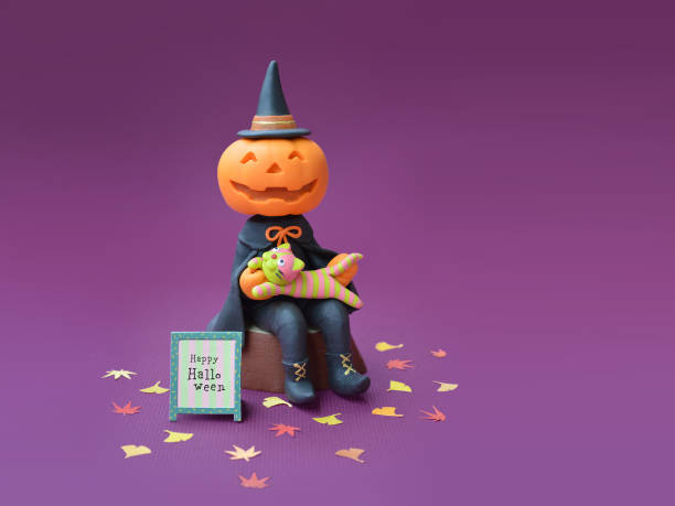 Halloween pumpkin and cat ~ clay art