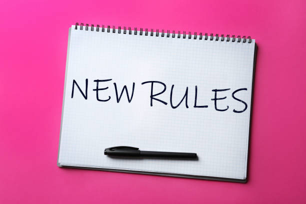 istock Notebook with text NEW RULES and marker on color background, top view 1343477720