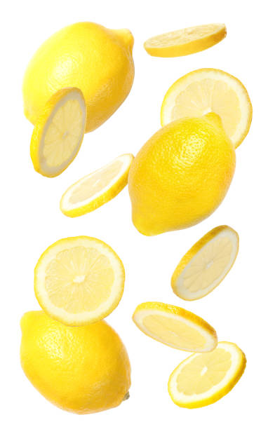 istock Set of falling delicious lemons on white background 1343477792
