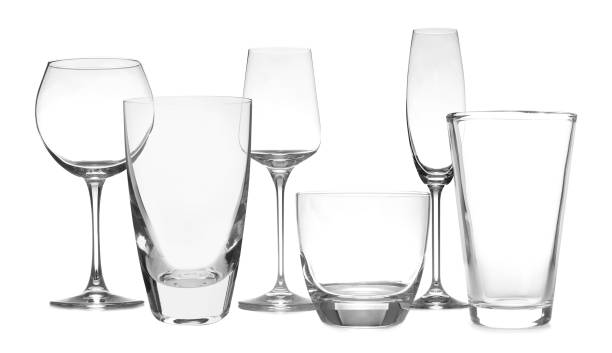 istock Set of empty glasses on white background 1343478402