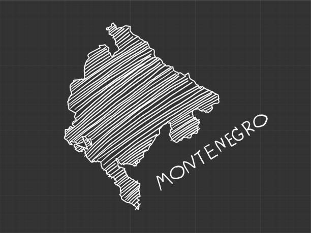 Montenegro map freehand sketch on black background. Montenegro map freehand sketch on black background. montenegro stock illustrations