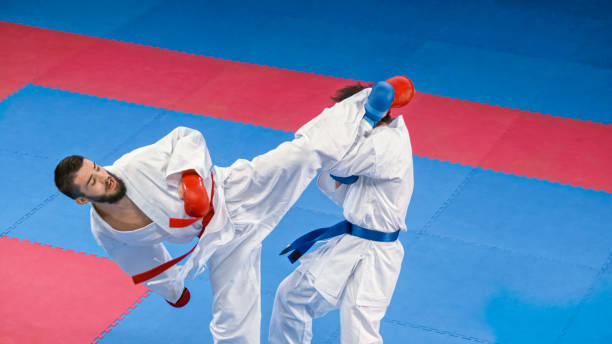 istock Make karate players competing during the match 1343482305
