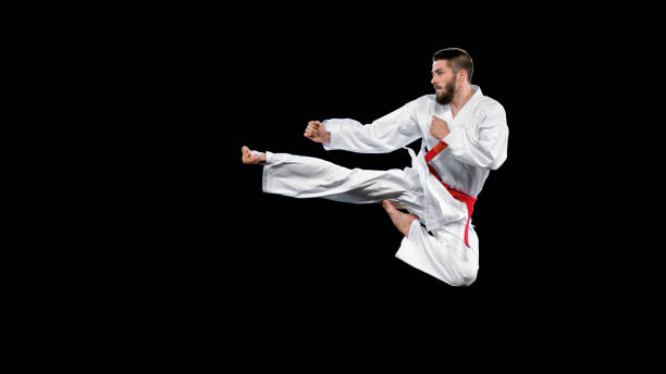 istock Male karate player performing a flying kick 1343482310