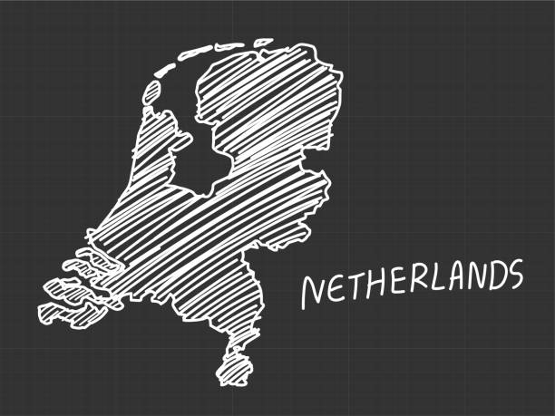 네덜란드는 검은 색 배경에 프리 핸드 스케치를매핑합니다. - 리비아 일러스트 stock illustrations