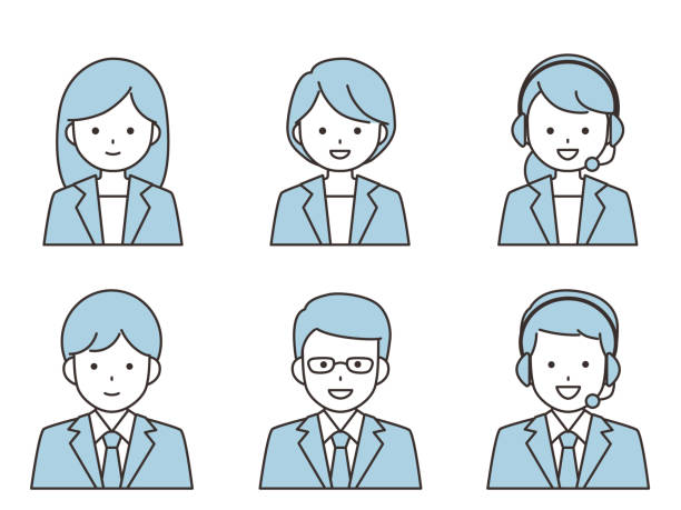 Icon of men and women in suits. Contoured design. Light blue. Icon of men and women in suits. Contoured design. Light blue. contact us blue stock illustrations