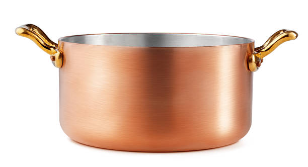 istock Clean and shiny copper pot isolated on white background 1343484138