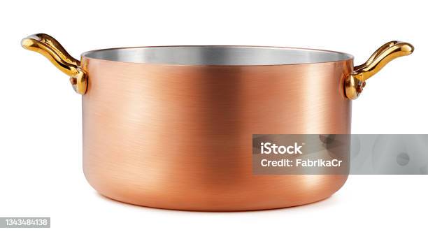 Clean And Shiny Copper Pot Isolated On White Background Stock Photo - Download Image Now