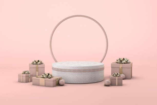 istock pink christmas podium with decoration for holiday event. 3d render 1343488604