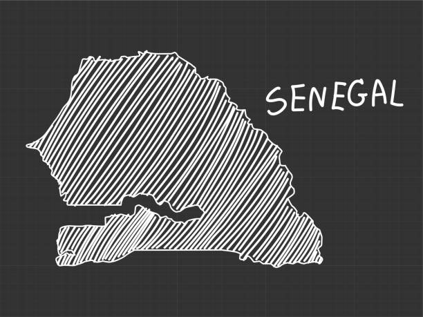 senegal map freehand sketch on black background. - qatar senegal stock illustrations