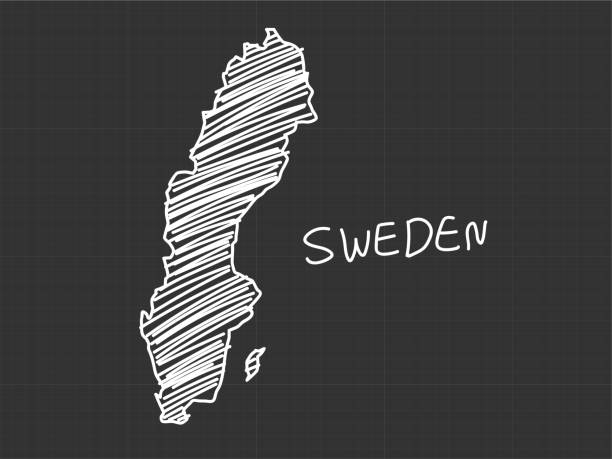 bildbanksillustrationer, clip art samt tecknat material och ikoner med sweden map freehand sketch on black background. - wheather sweden