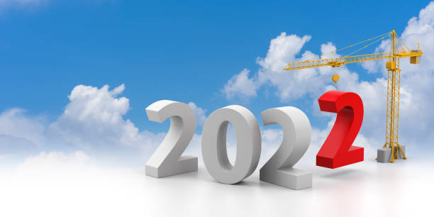 istock Build the Future Concept. Tower Crane with 2022 Year Sign on a cloud background. 3d Rendering 1343490576
