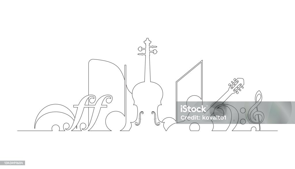 Musical Instrument Text Design Music Header With Instruments Notes And Symbols Line Design Editable ...