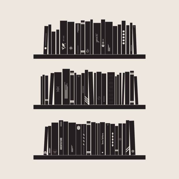 책과 선반, 흑백 - bookshelf stock illustrations