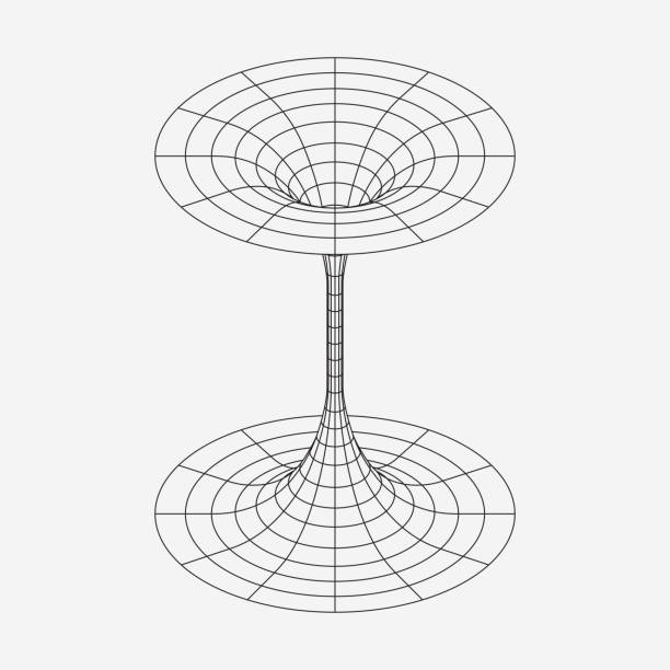 szkieletowy kształt geometryczny, lejek czarny lub tunel ślimakowy, osobliwość. astrologia i element matematyczny - czarna dziura stock illustrations