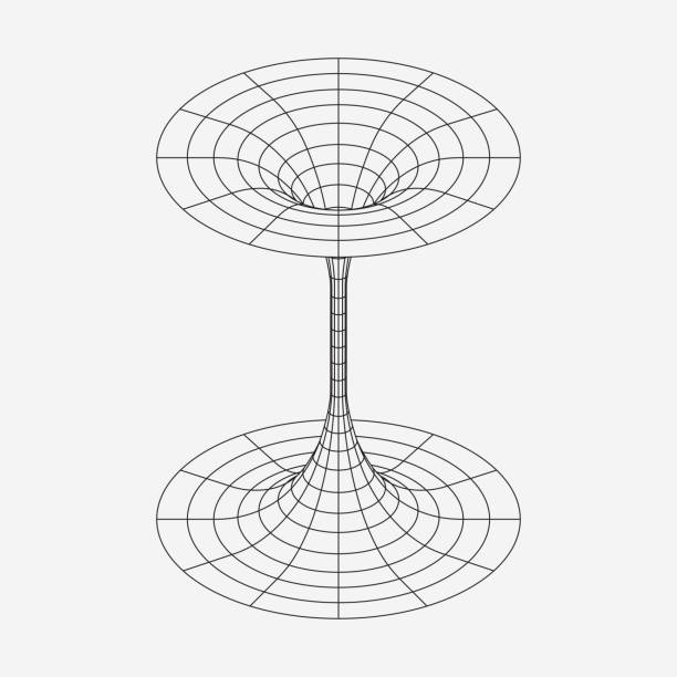 wireframe geometric shape, black or worm hole funnel, singularity. astrology and mathematical element - kara delik stock illustrations