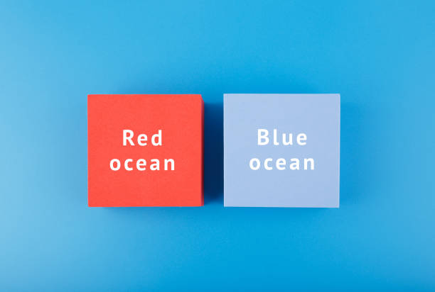 istock Marketing red ocean and blue ocean concept. Flat lay, close up. 1343492162