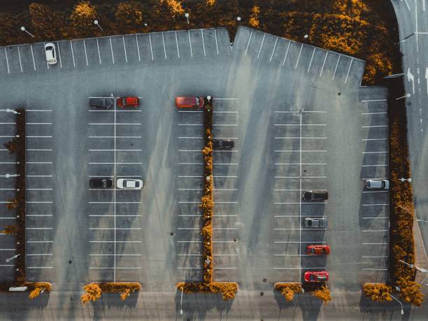 istock Aerial view of empty Parking lots in fall season 1343493025