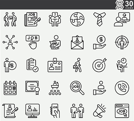 Job Interview and Job Search Line Icons