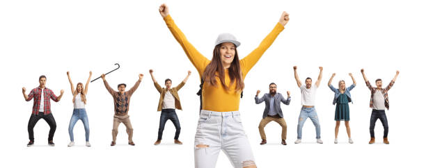 istock Female student smiling and young and elderly people gesturing happiness 1343493406
